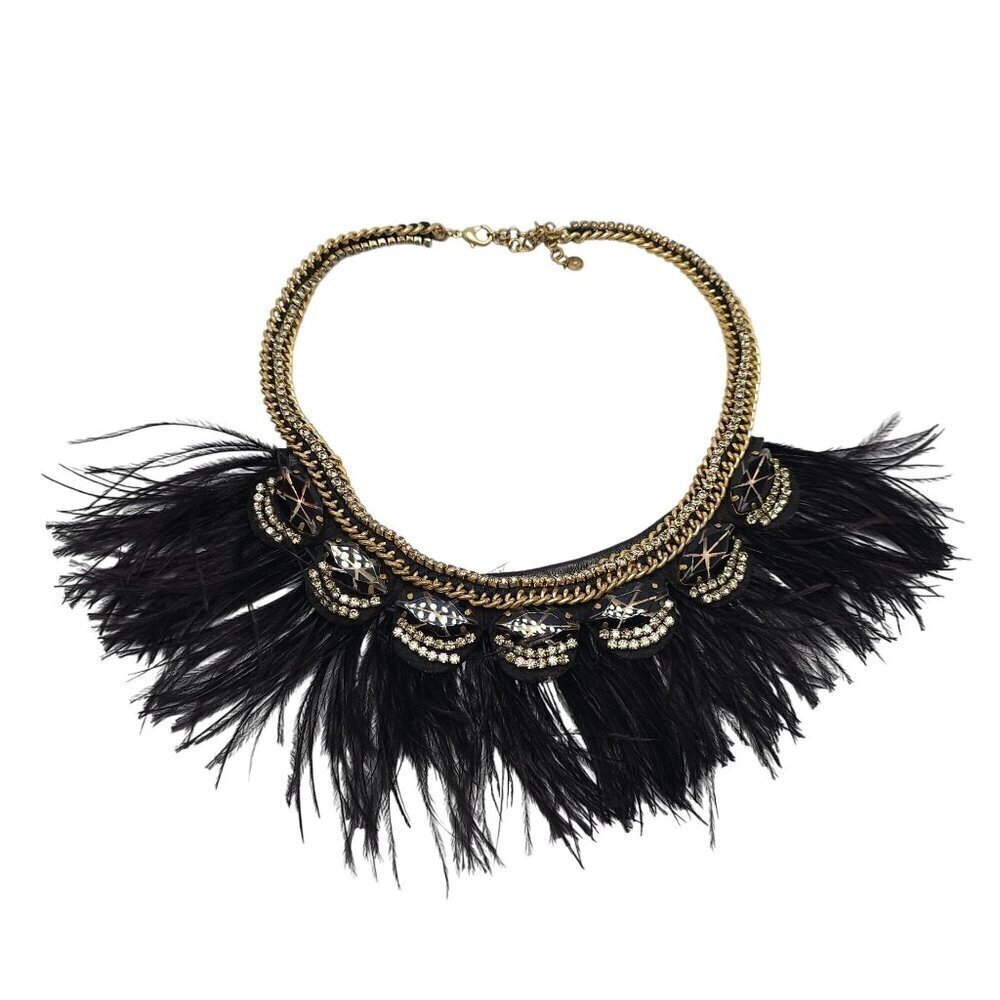 Stella and Dot Harper Feather Statement Necklace With Rhinestone Embellishments